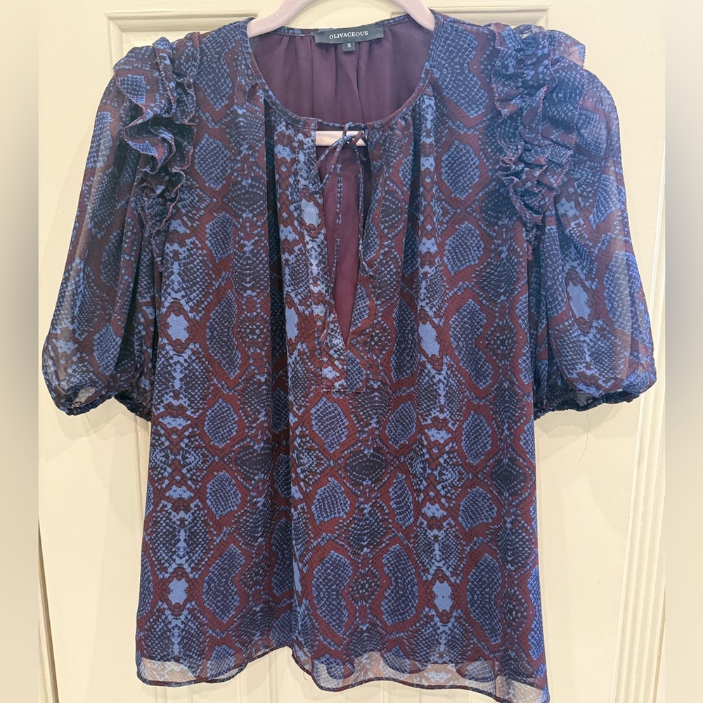 Olivaceous Snake Print Blouse - Purple and Blue